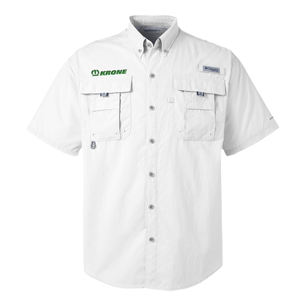 White Mens Columbia Short Sleeve Button Down Product Image on white background