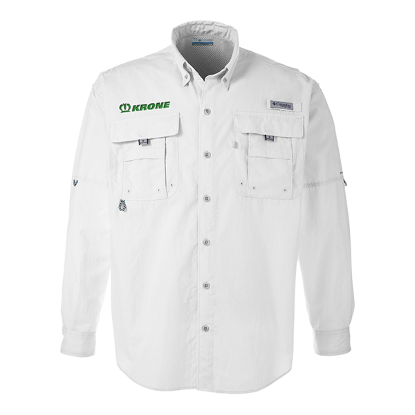 White Mens Columbia Long Sleeve Button Down Product Image on white background