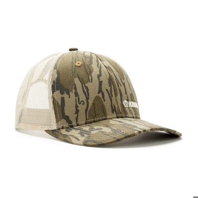 Image of a camo hat with white Krone logo