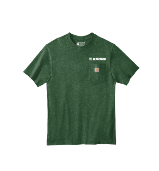 green carhartt pocket tee with krone logo