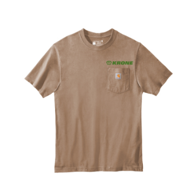 tan carhartt pocket tee with krone logo