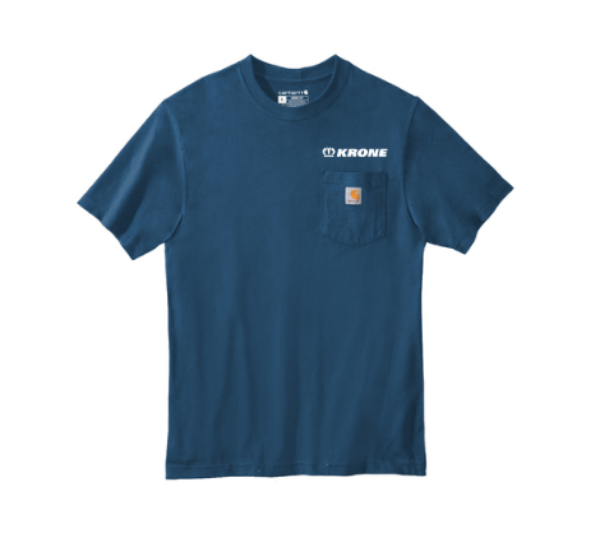 blue carhartt pocket tee with krone logo