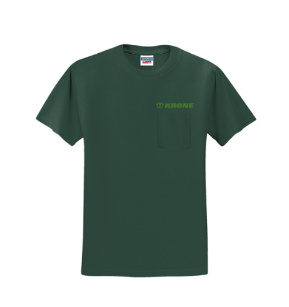 green pocket tee with krone logo