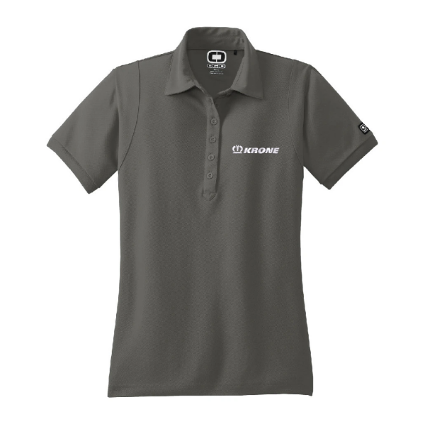 Grey polo with white Krone logo on left chest.