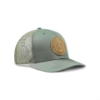 Krone Richardson Olive Cap angled front view with leather patch logo and curved brim