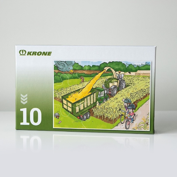 Boxed 10‑piece farm puzzle featuring illustrated harvest scene