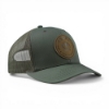 Krone Richardson Olive Cap angled front view with leather patch logo and curved brim