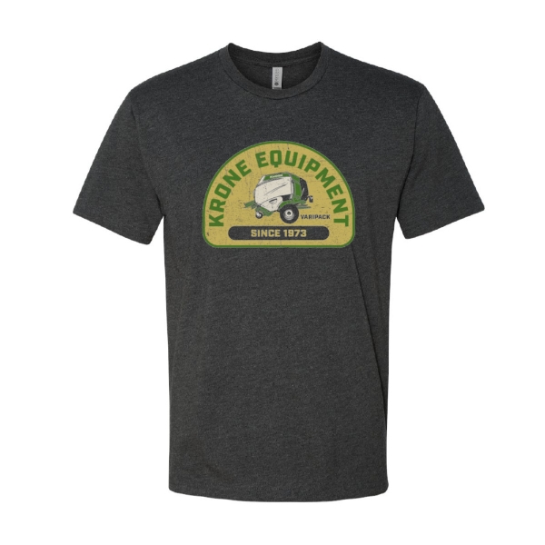 Photo Alt Varipack 1973 Tee in charcoal with vintage KRONE Equipment VARIPACK Since 1973 graphic on front