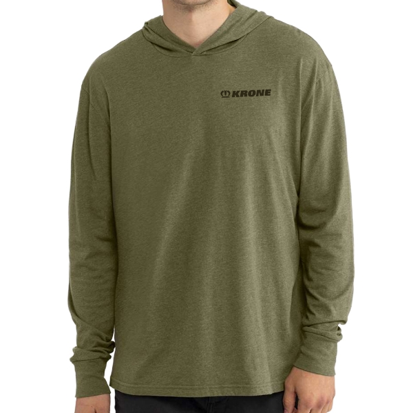 Hay & Forage LS Hooded Tee in military green with KRONE left-chest logo, front view